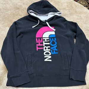 The North Face Black Hoodie with Pink and Blue Logo